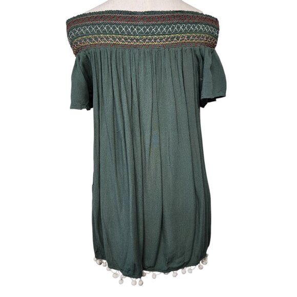 Francesca's Swim Size Small Off Shoulder Cover Up Peasant Top Green Embellished - Picture 4 of 7
